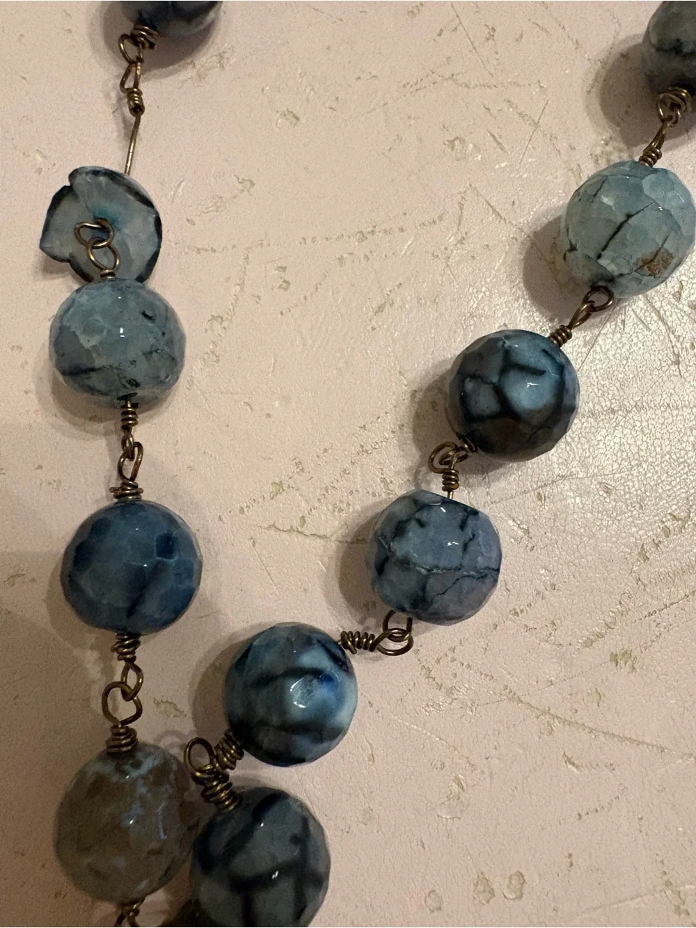 Blue Beaded Coin Pendant Necklace - Unbranded